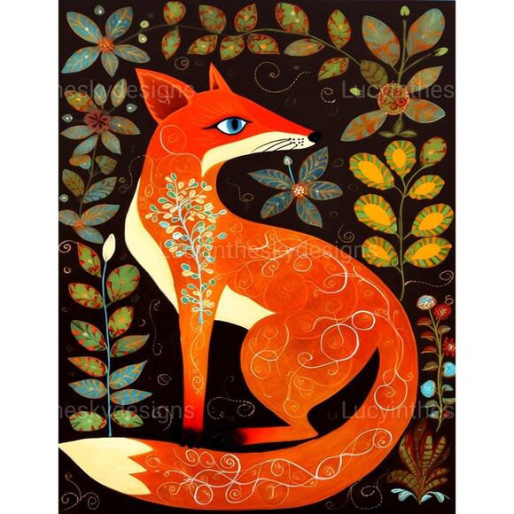 Fox Vintage Folk Art Painting Nature Animal Love Art Print - Picture 2 of 4
